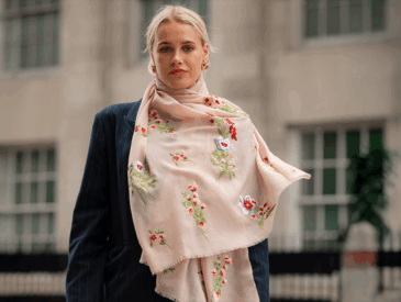 Floral Embroidered Scarf with a Dark Blazer Outdoor